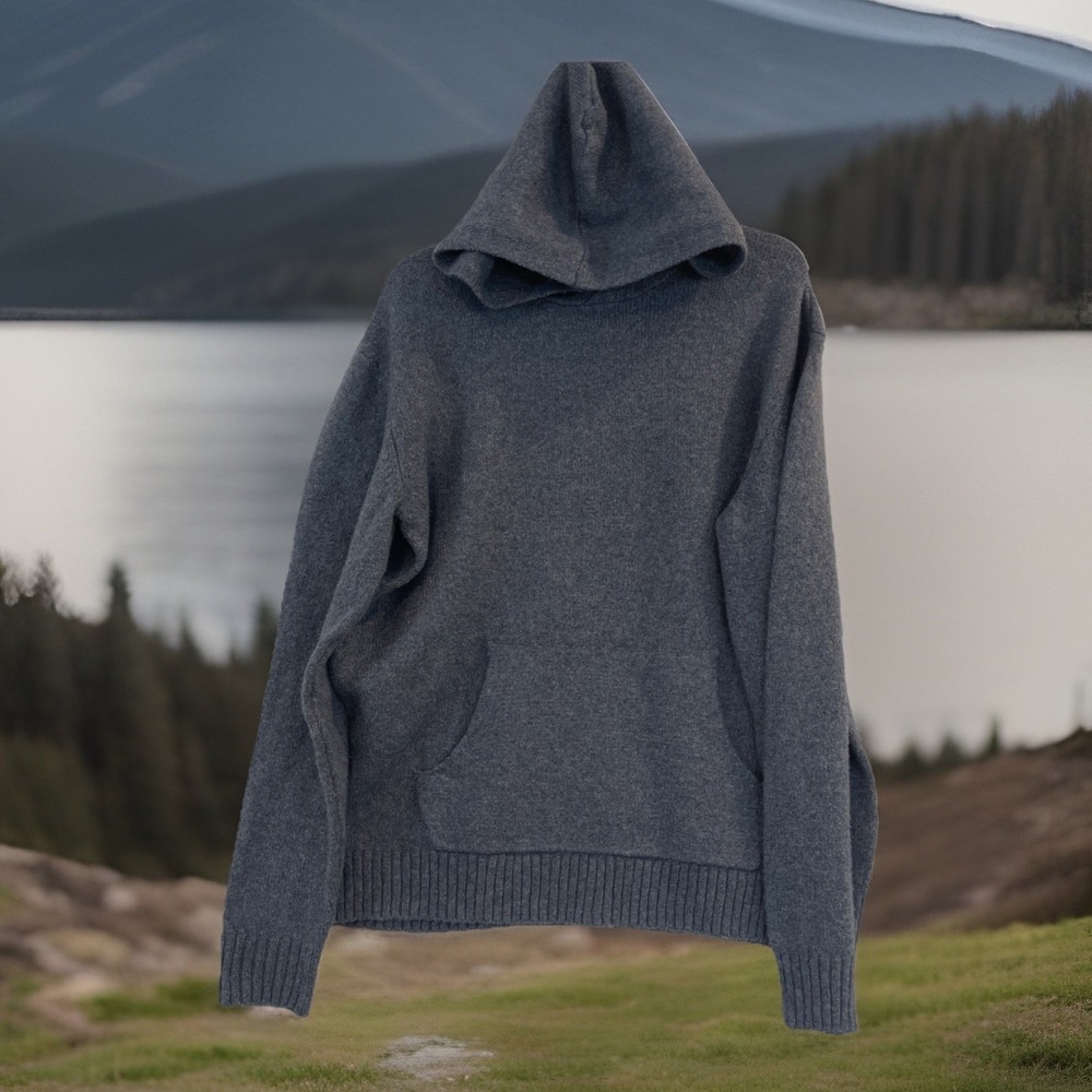 Old Navy Sweater Mens M Blue Hooded Knit Pullover Kangaroo Pocket Hipster Dad Go